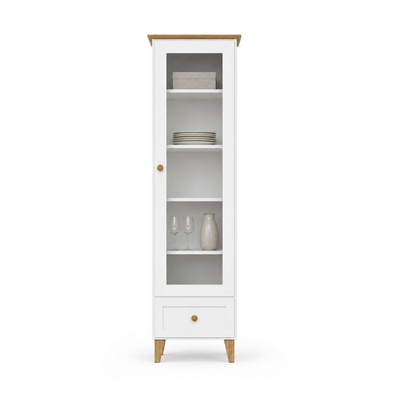 Vitrine 1S 57 Scandi en bois blanc / chêne naturel