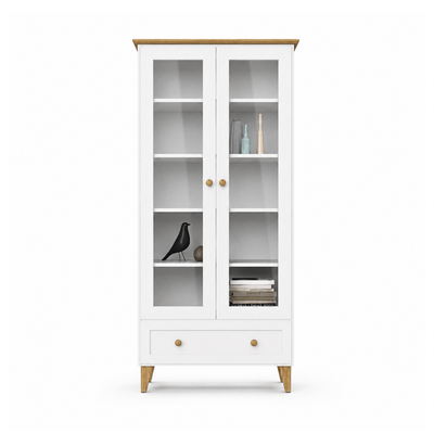 Wooden display cabinet 1S 90 Scandi white / natural oak